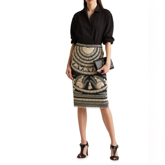 Ralph Lauren Collection Purple Label Embroidered Raffia Silk Dress Pencil Skirt - Picture 3 of 14